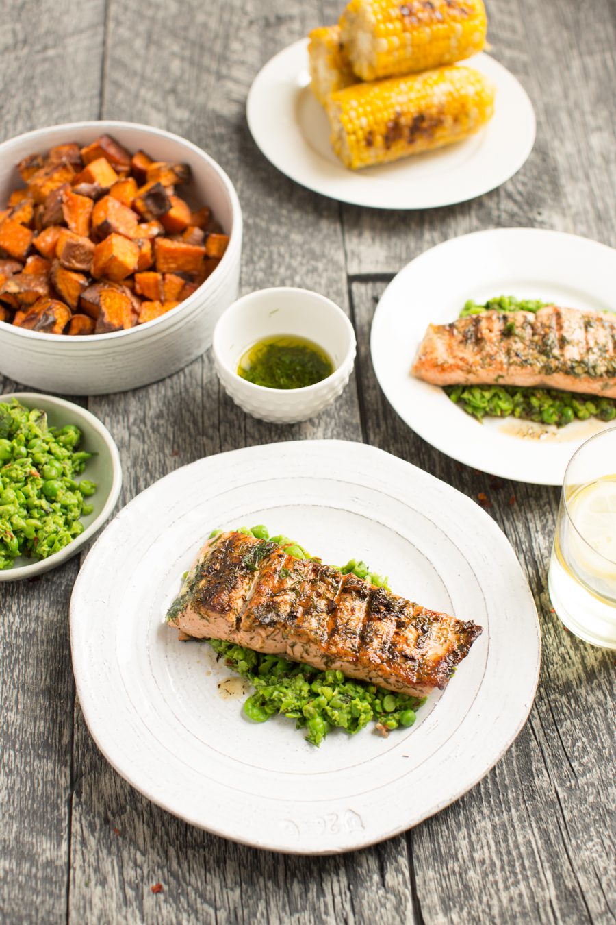 Grilled Salmon and Macho Pea Smash