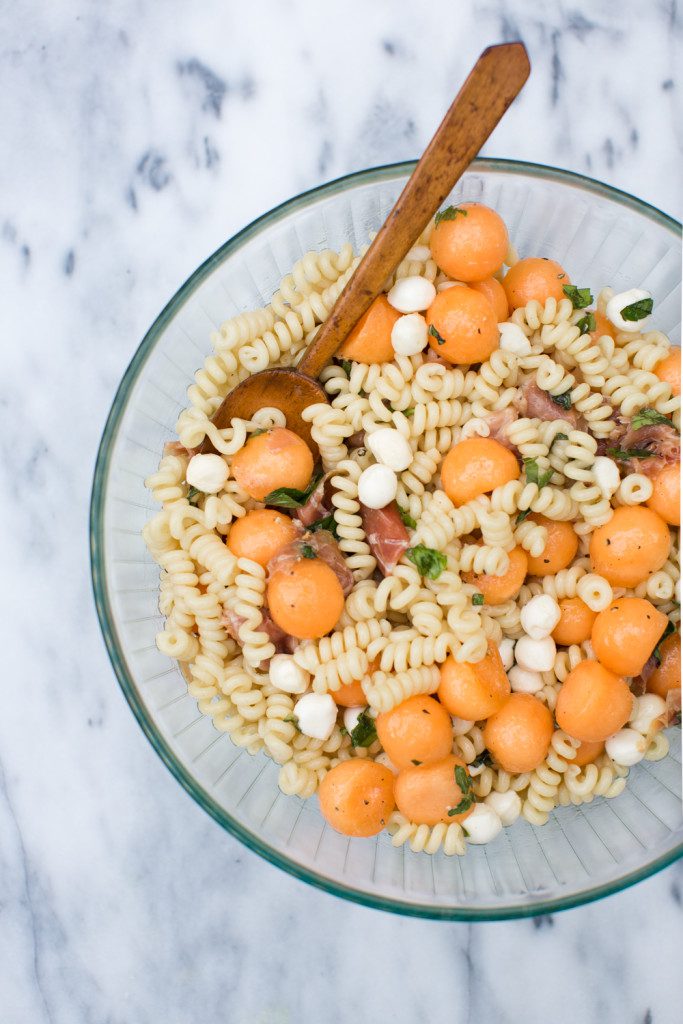 Cantaloupe, Prosciutto & Fresh Mozzarella Salad TableandDish