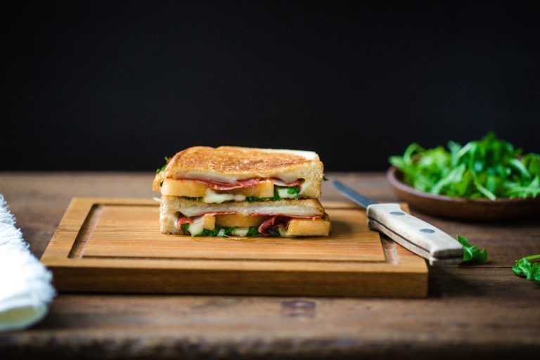 Kiss Melon Grilled Cheese with Chorizo & Arugula TableandDish
